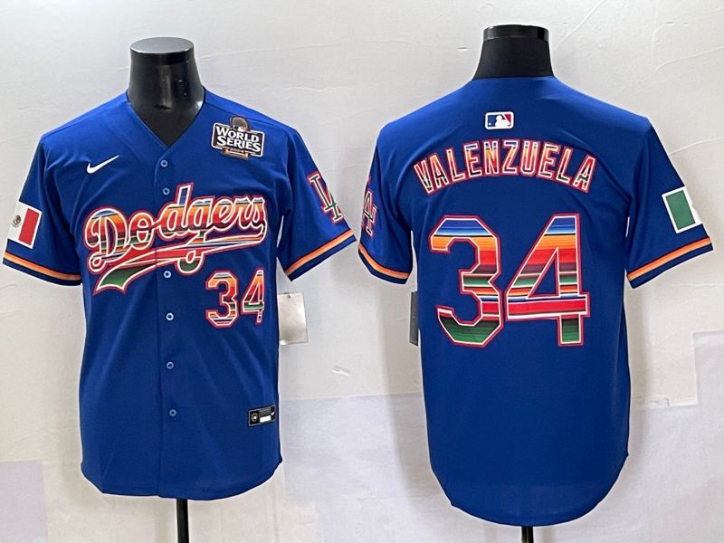 Men 2025 Los Angeles Dodgers #34 Valenzuela Blue Nike MLB Jersey style 6276